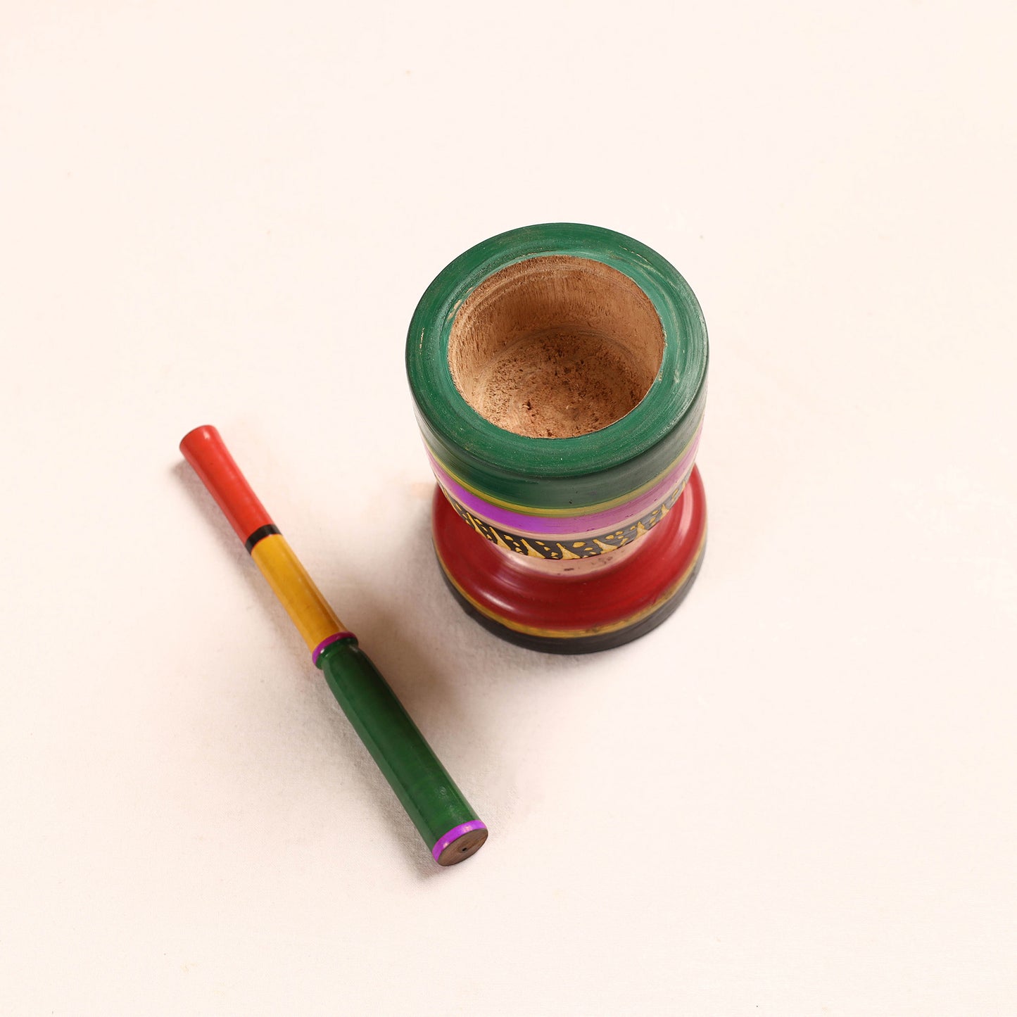 Handmade Lacquered Wooden Mortar & Pestle Set - Big