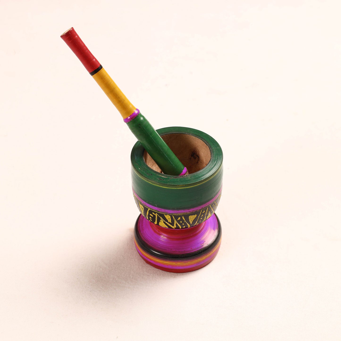 Handmade Lacquered Wooden Mortar & Pestle Set - Big