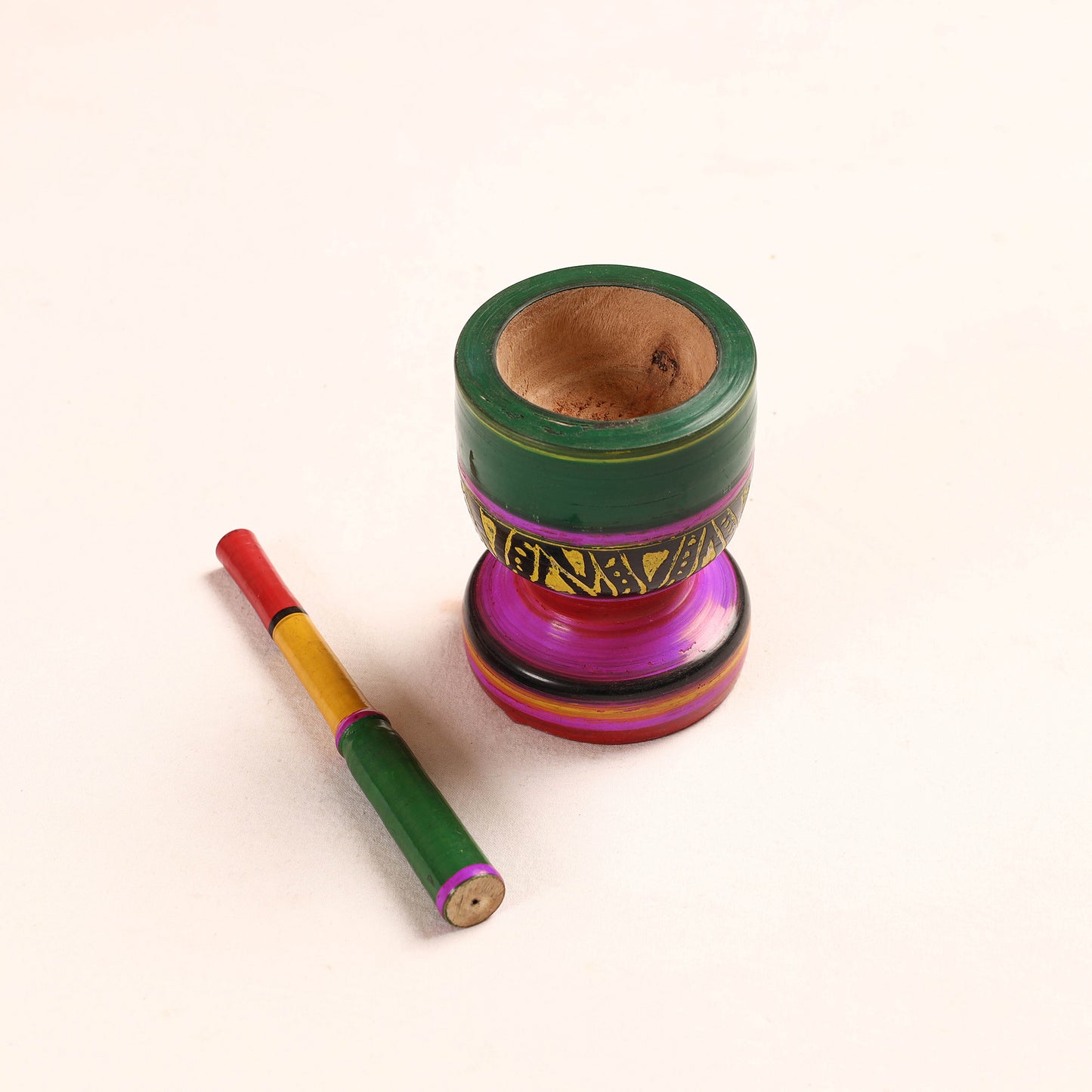 Handmade Lacquered Wooden Mortar & Pestle Set - Big