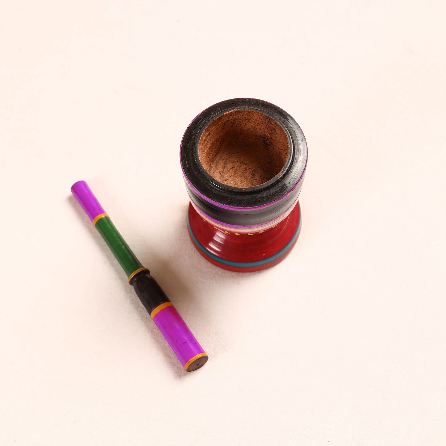 Handmade Lacquered Wooden Mortar & Pestle Set - Big