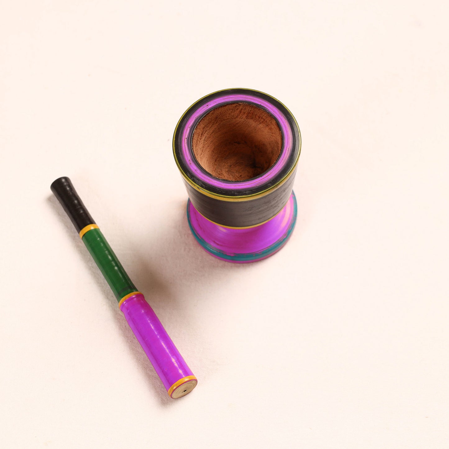 Handmade Lacquered Wooden Mortar & Pestle Set - Big