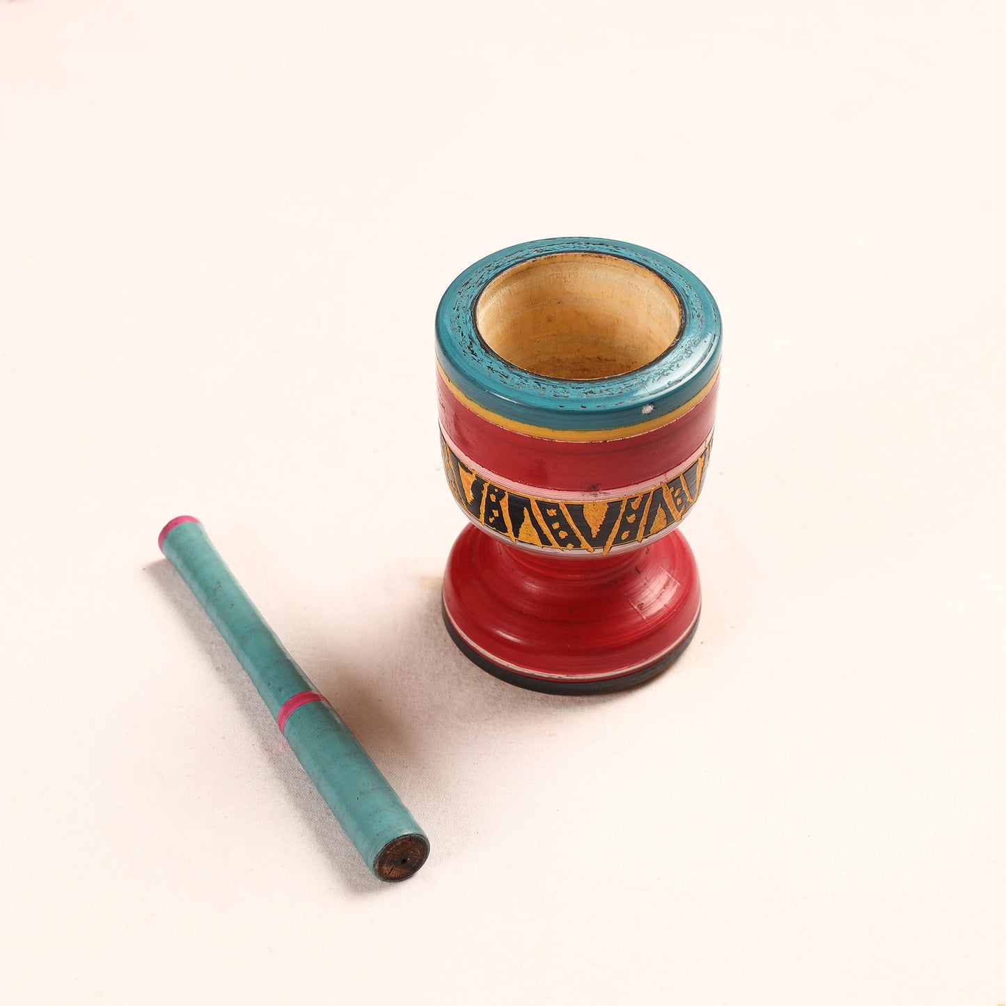 Handmade Lacquered Wooden Mortar & Pestle Set - Big