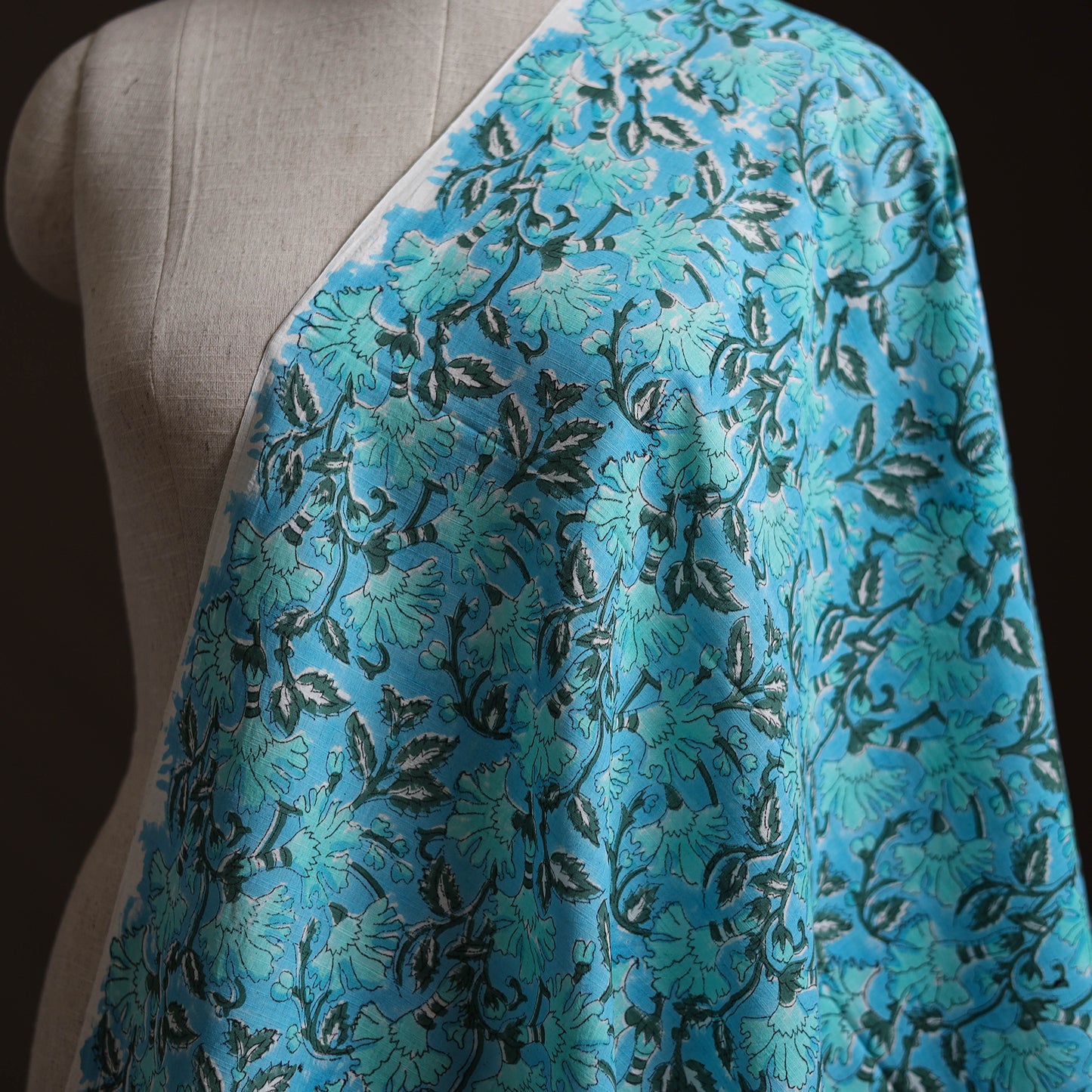 Blue - Sanganeri Hand Block Print Mangalagiri Cotton Fabric 02