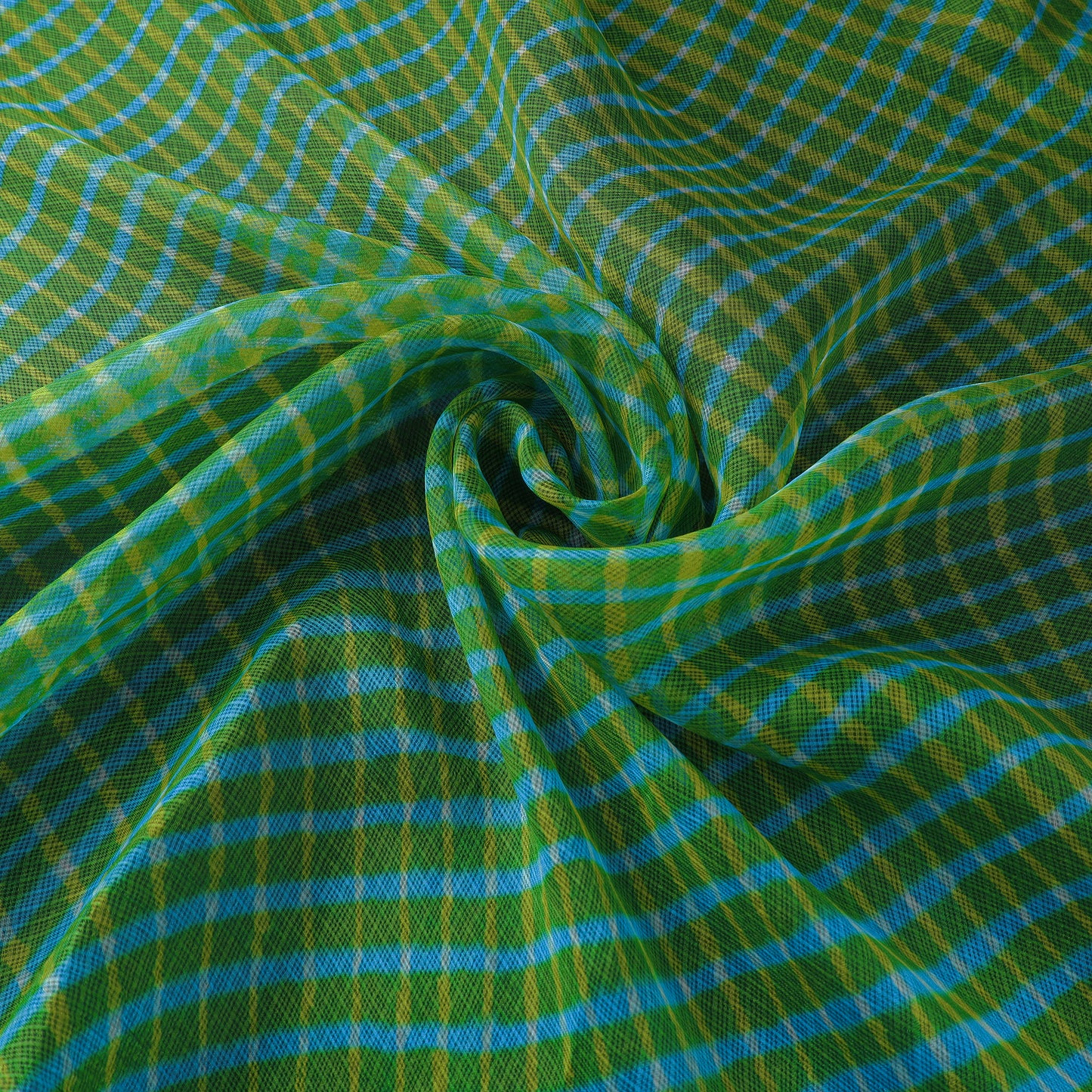 Green - Leheriya Tie-Dye Kota Doria Silk Fabric 12