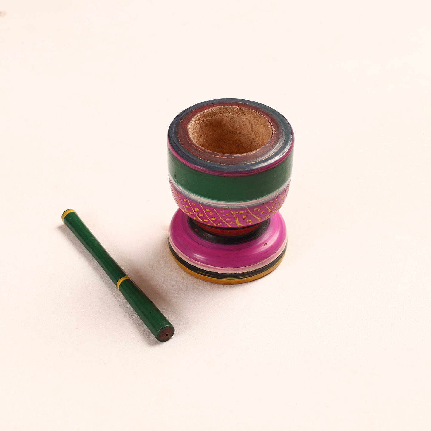 Handmade Lacquered Wooden Mortar & Pestle Set - Big