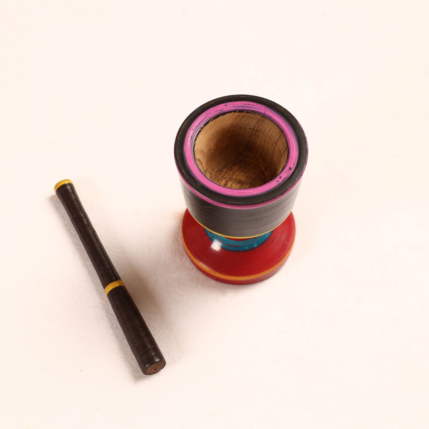 Handmade Lacquered Wooden Mortar & Pestle Set - Big