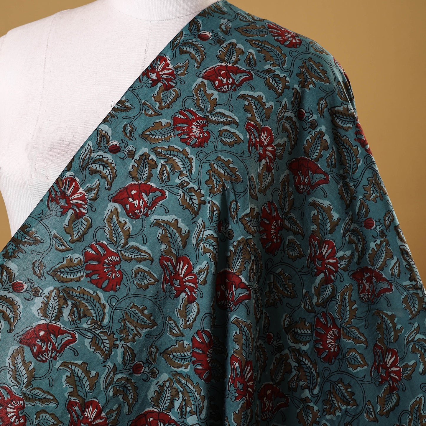 Green - Block Print Cotton Natural Dyed Jahota Fabric 13