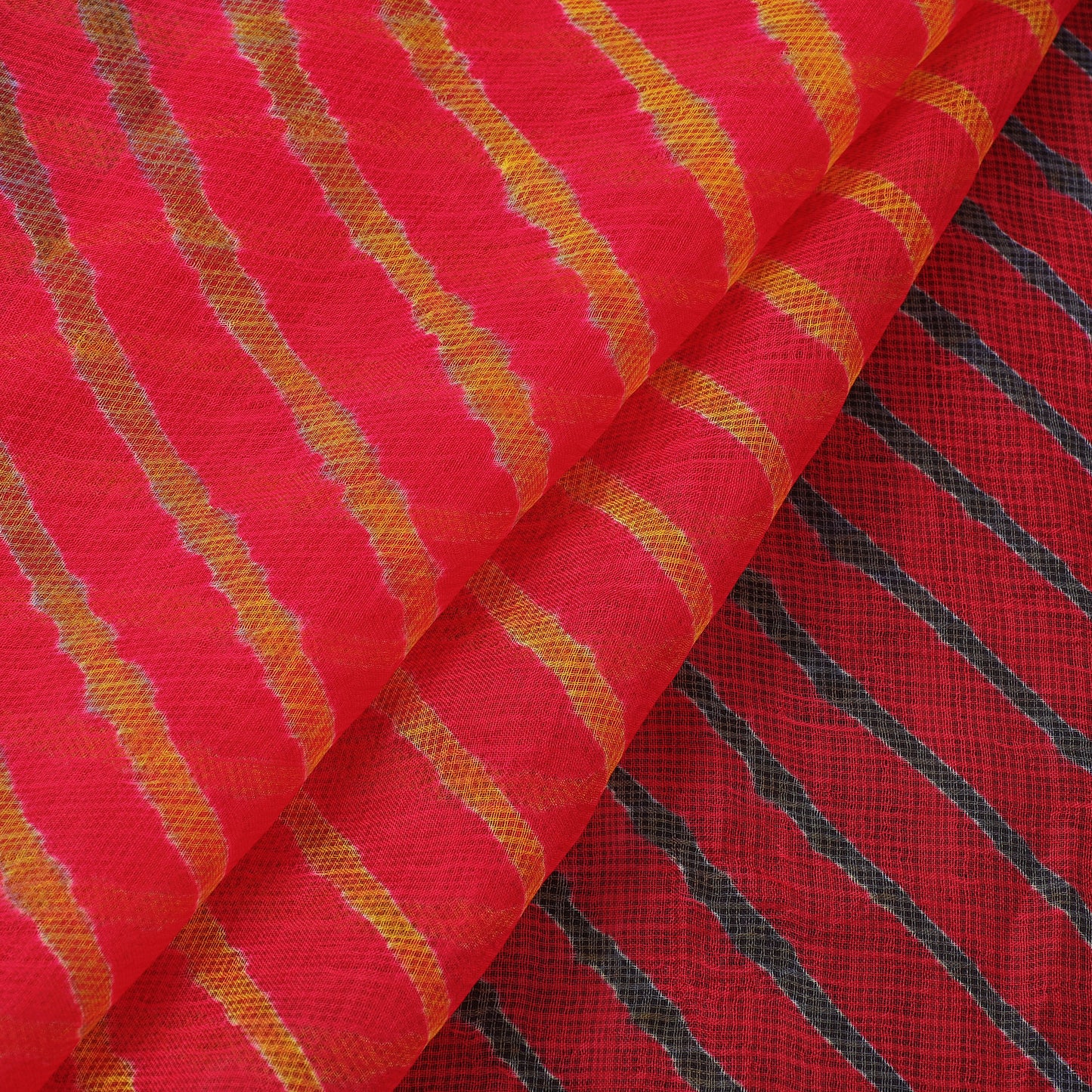 Red - Leheriya Tie-Dye Kota Doria Silk Fabric 56