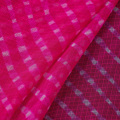 Pink - Leheriya Tie-Dye Mothra Kota Doria Silk Fabric 77