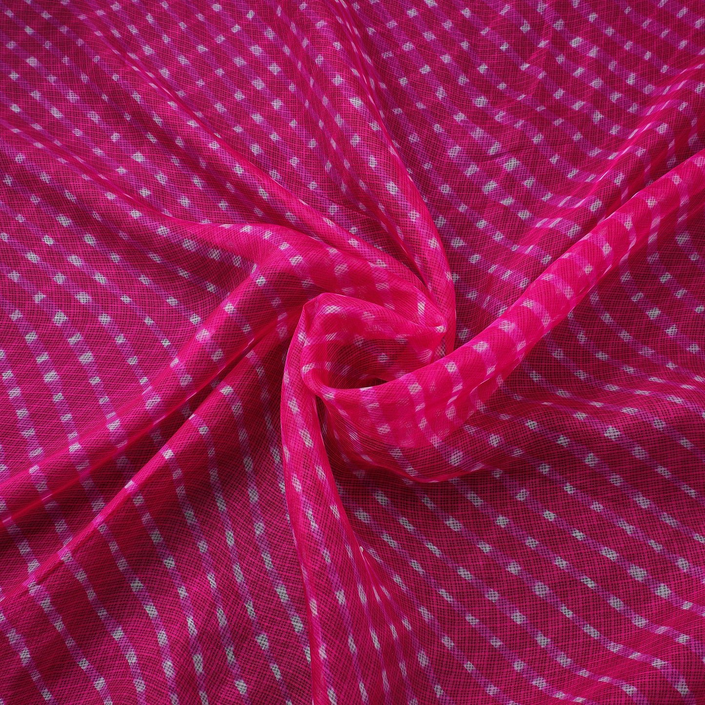 Pink - Leheriya Tie-Dye Mothra Kota Doria Silk Fabric 77