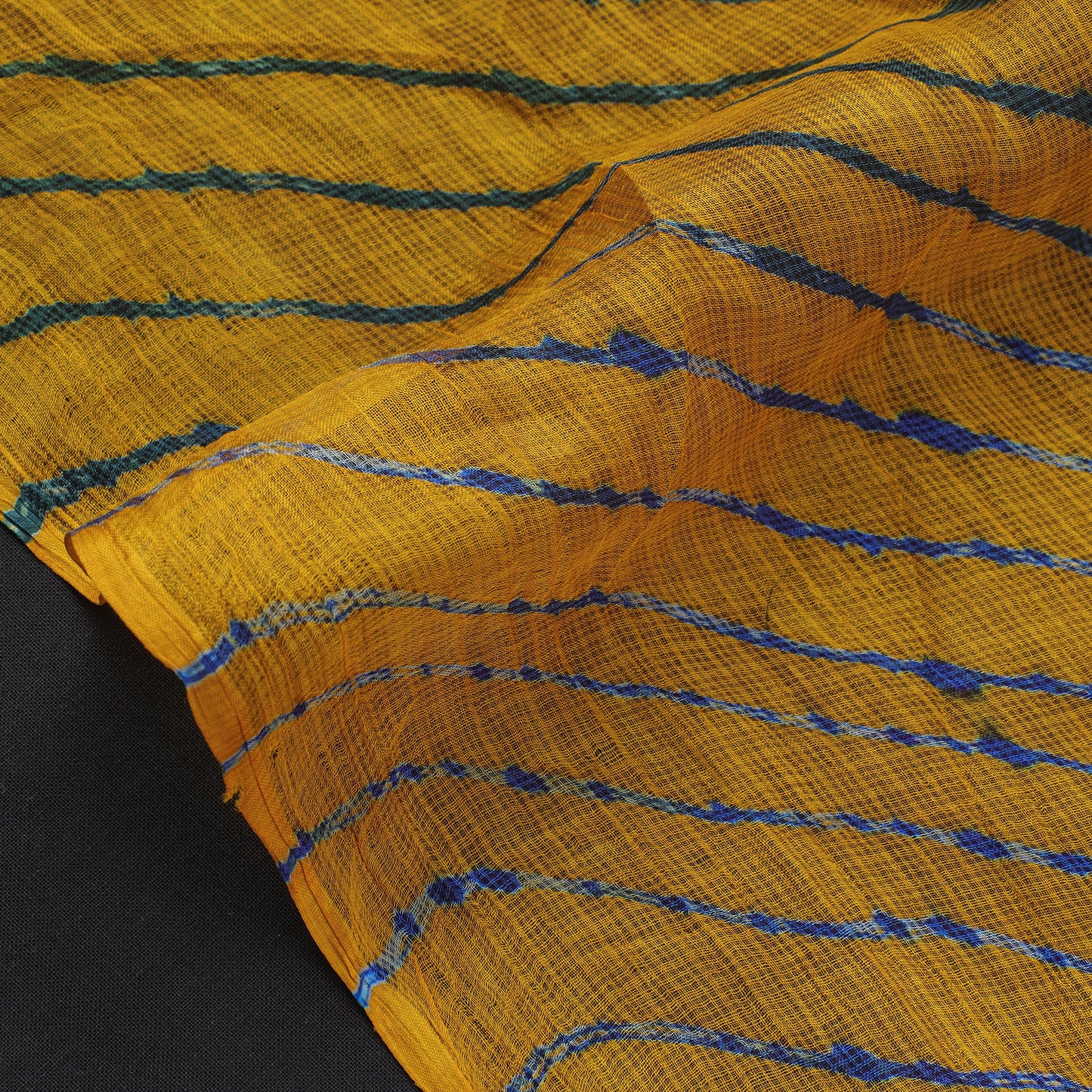 Yellow - Leheriya Tie-Dye Kota Doria Silk Fabric 78