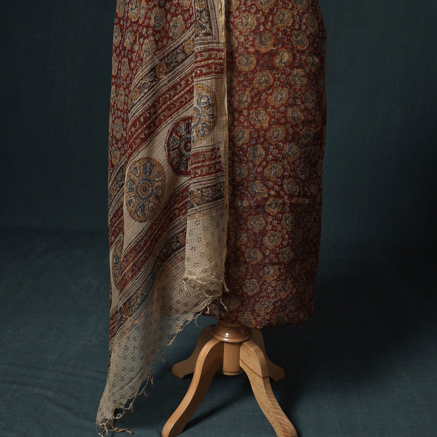 Pedana Kalamkari Block Print Kota Doria Cotton 2pc Unstitched Dress Material Kurta Set 02