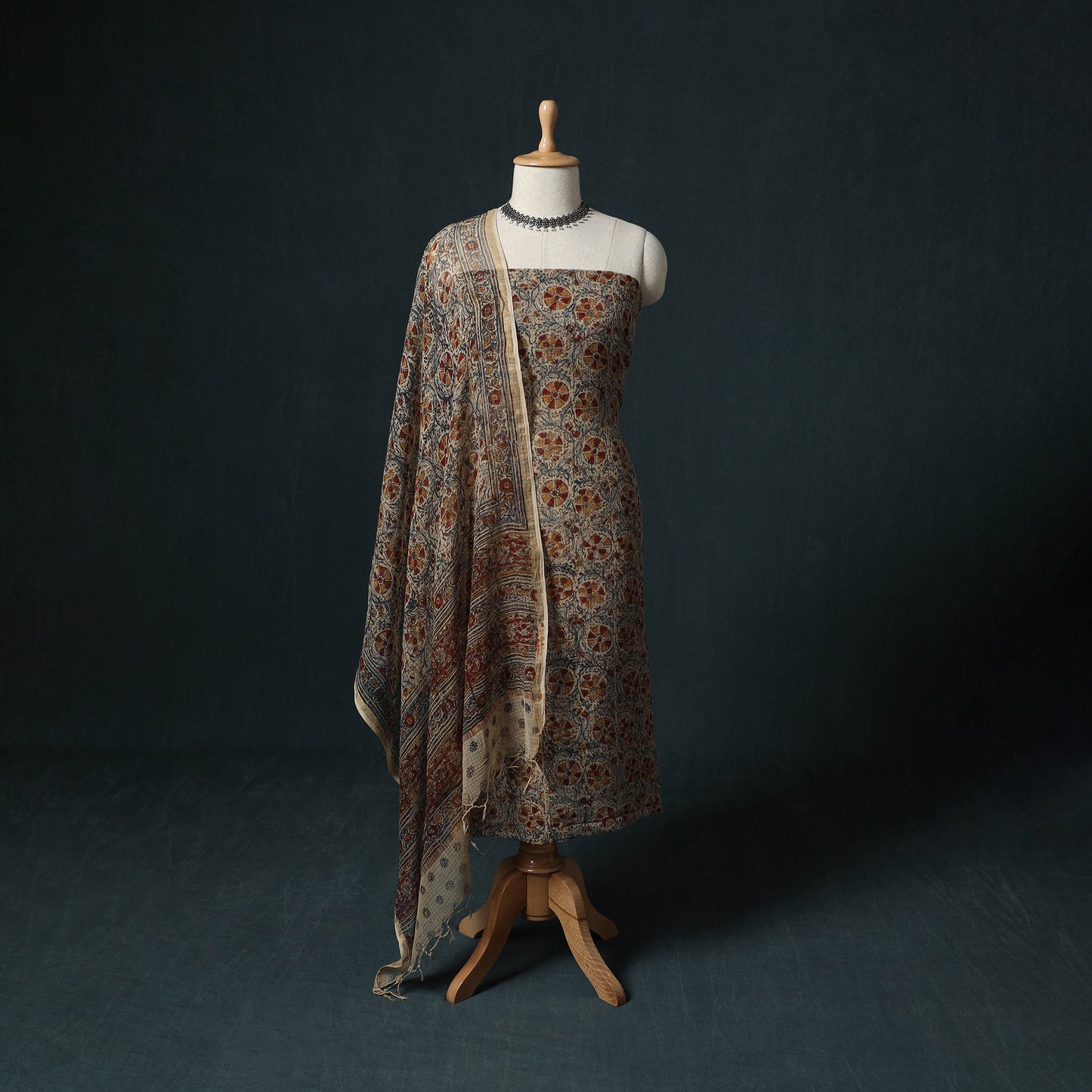 Pedana Kalamkari Block Print Kota Doria Cotton 2pc Unstitched Dress Material Kurta Set 07