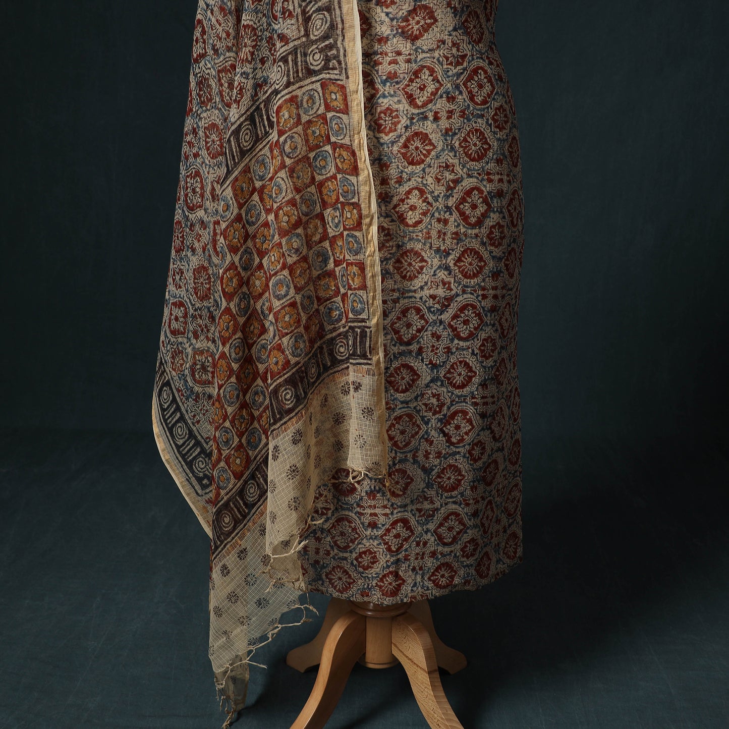 Pedana Kalamkari Block Print Kota Doria Cotton 2pc Unstitched Dress Material Kurta Set 17