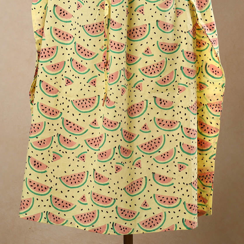 Hand Block Printed Cotton Kaftan with Tie-Up Waist