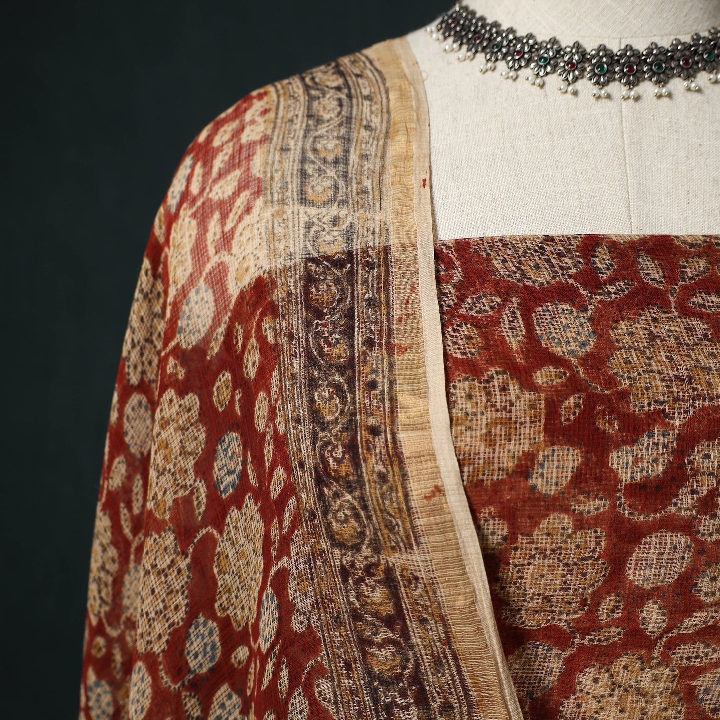 Pedana Kalamkari Block Print Kota Doria Cotton 2pc Unstitched Dress Material Kurta Set 44