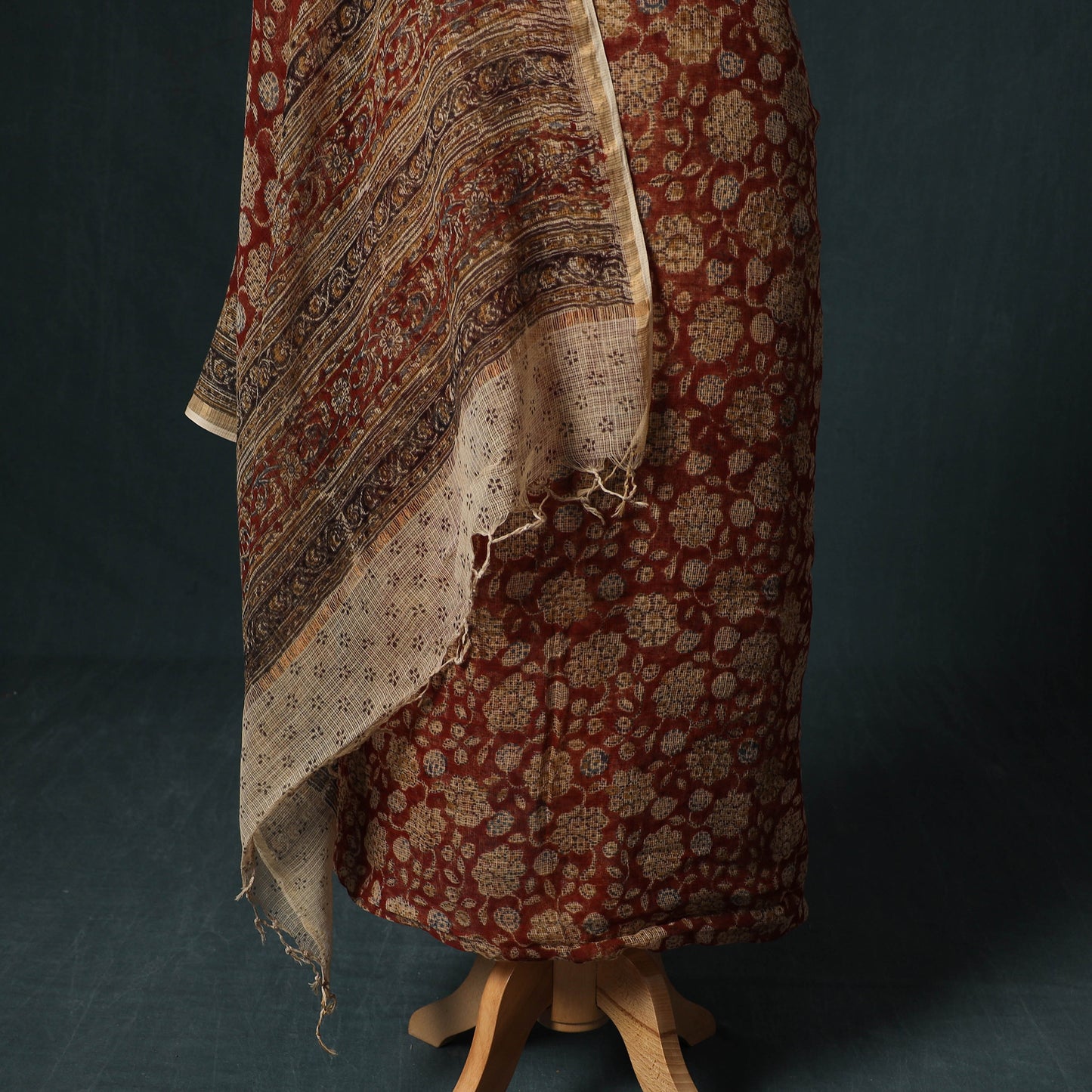 Pedana Kalamkari Block Print Kota Doria Cotton 2pc Unstitched Dress Material Kurta Set 44