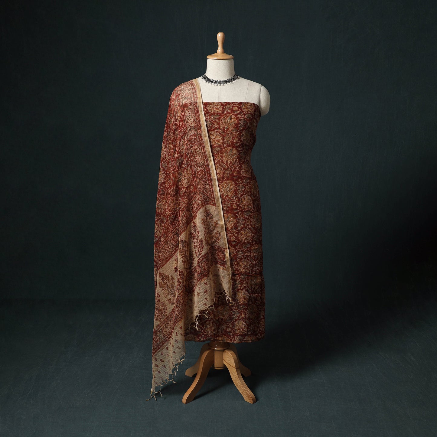 Pedana Kalamkari Block Print Kota Doria Cotton 2pc Unstitched Dress Material Kurta Set 45