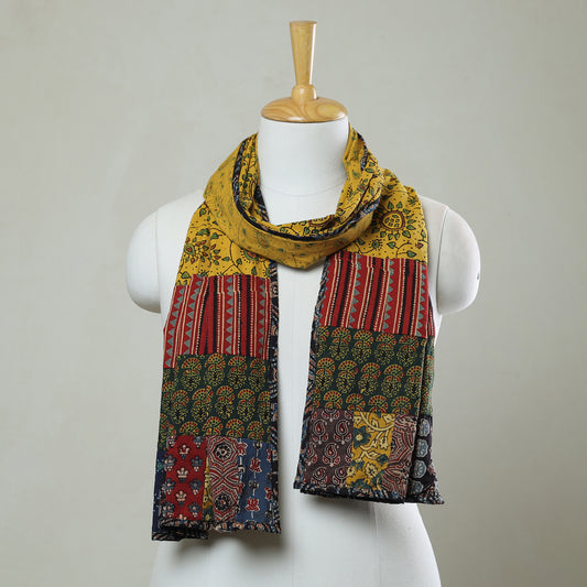 Multicolor - Patchwork Cotton Stole in Ajrakh Block Prints 07