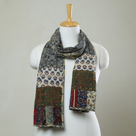 Multicolor - Patchwork Cotton Stole in Ajrakh Block Prints 12