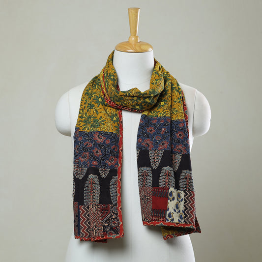 Multicolor - Patchwork Cotton Stole in Ajrakh Block Prints 45