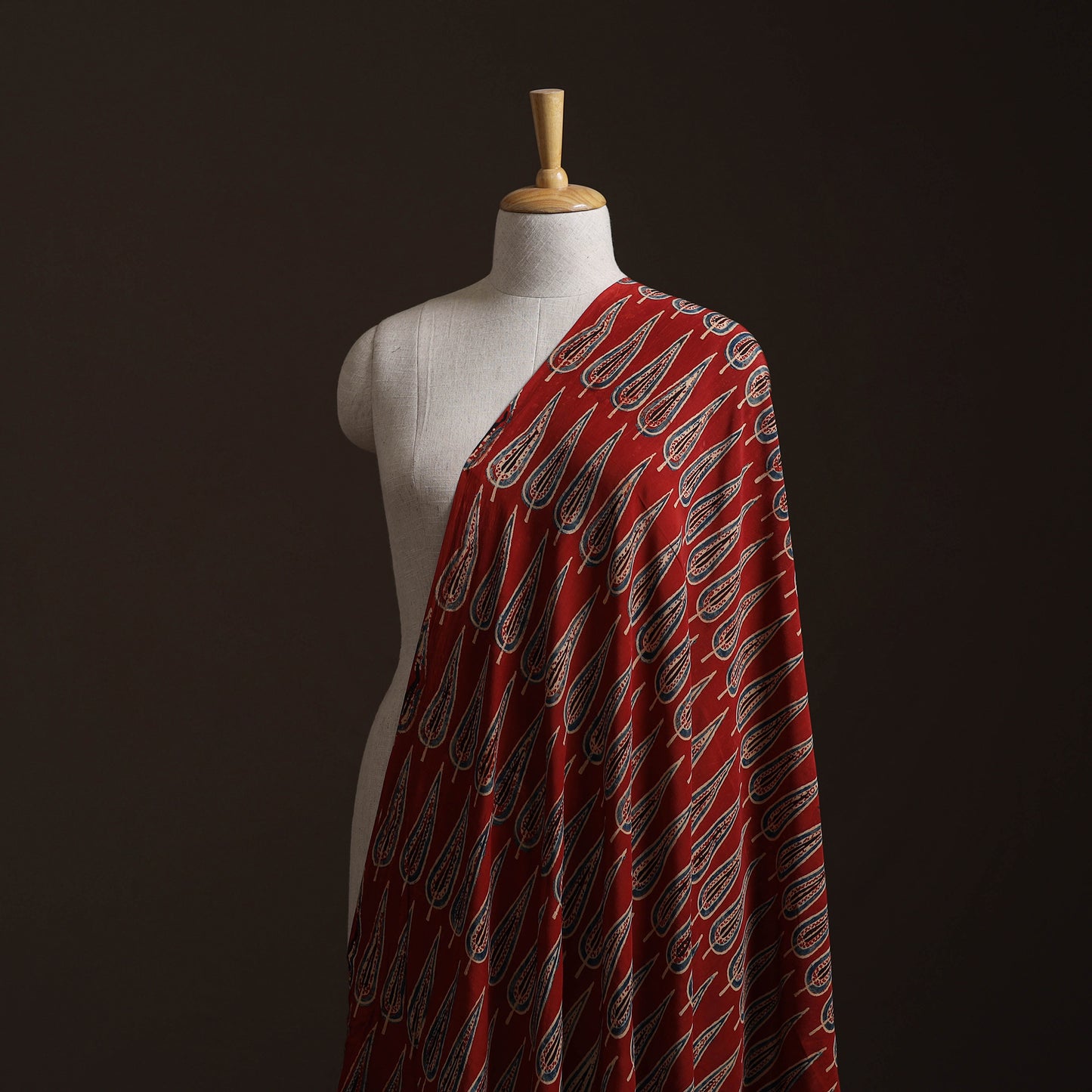Ajrakh Hand Block Print Natural Dyed Crepe Silk Fabric 24
