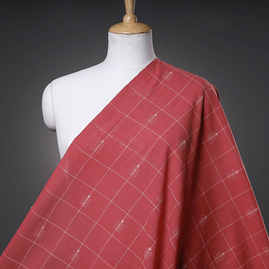 Red - Organic Kala Cotton Pure Handloom Checks Fabric