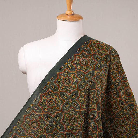 Arabesque Green Pattern Ajrakh Hand Block Printed Cotton Fabric