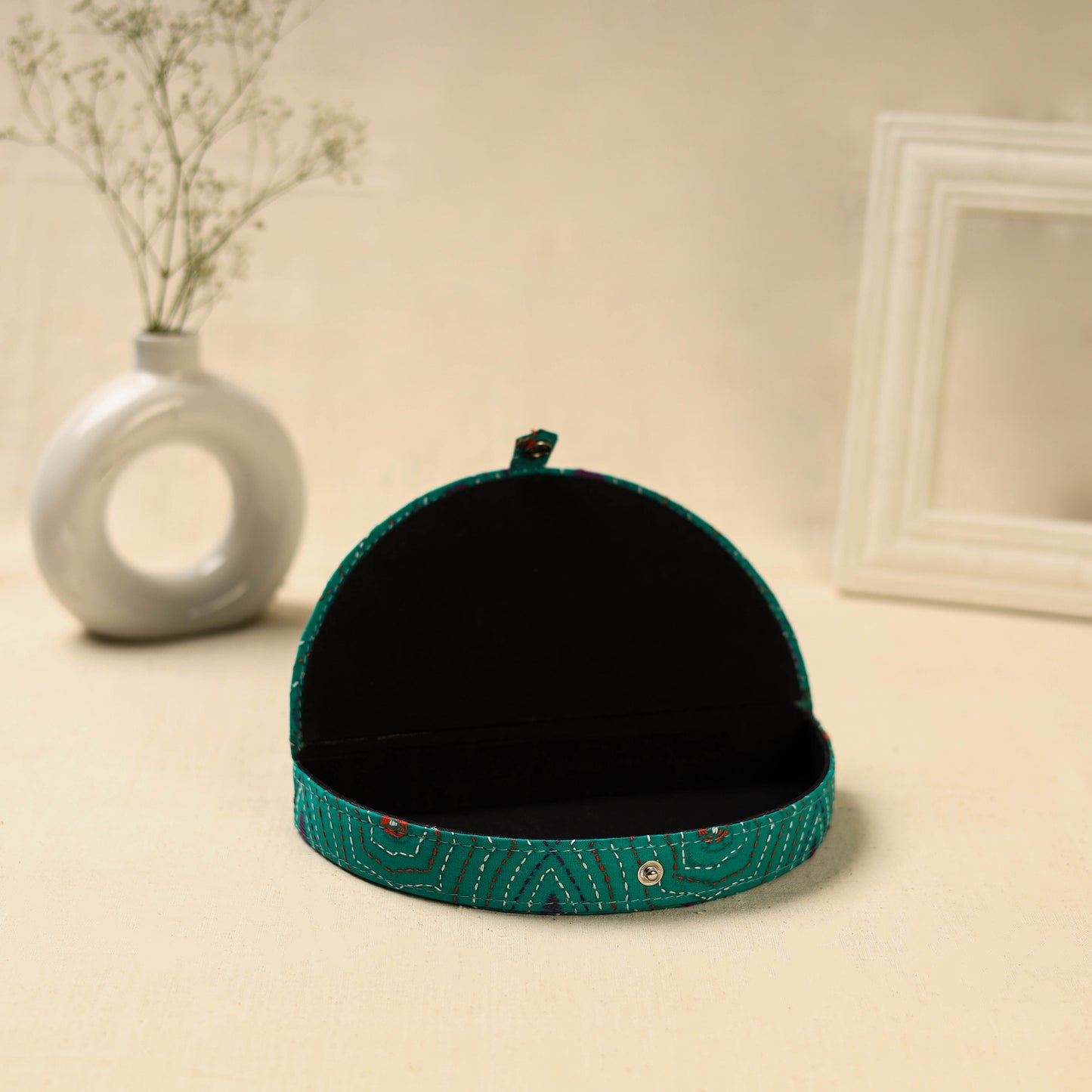 Green Handcrafted Bengal Kantha Work Jewelry Box