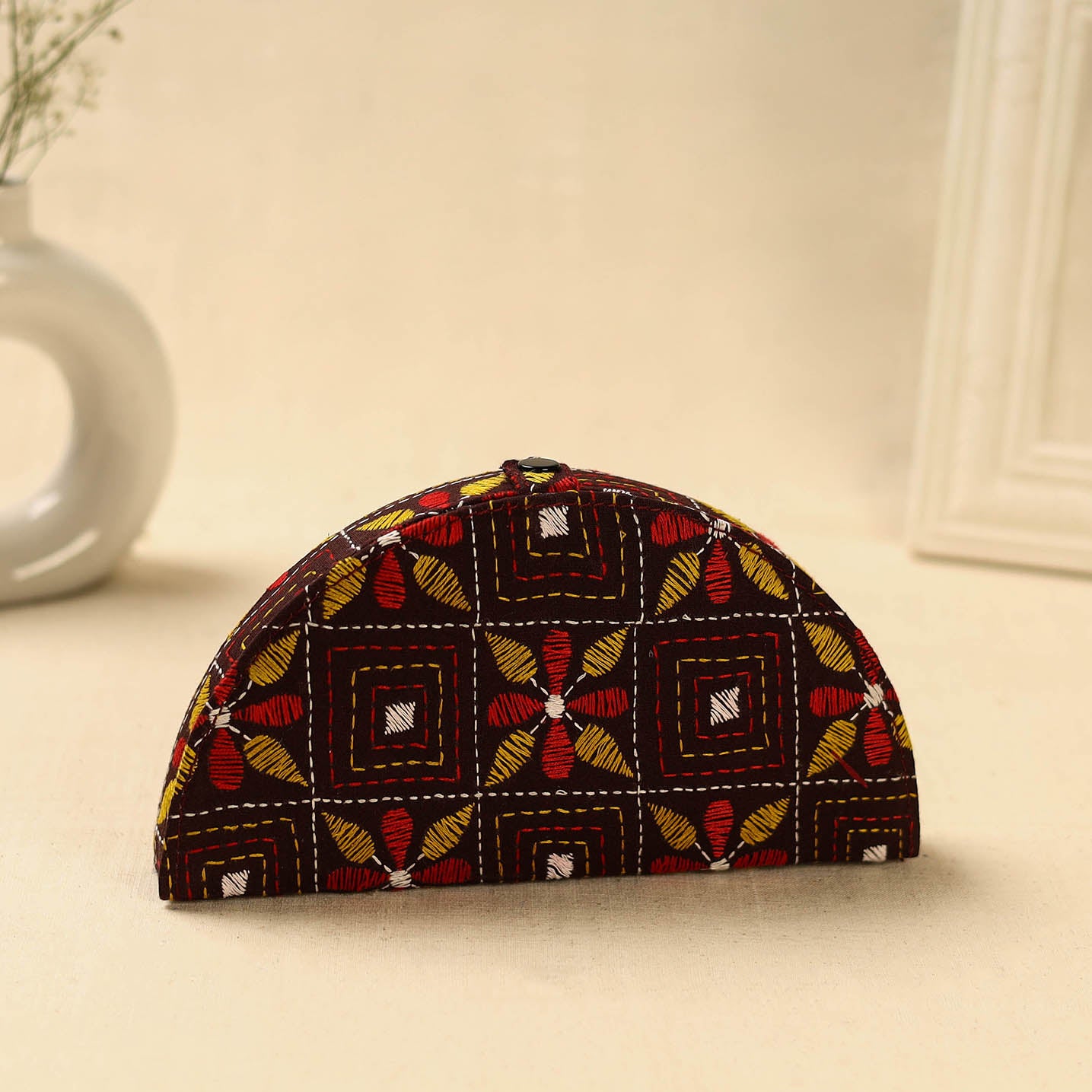 Brown Handcrafted Bengal Kantha Work Jewelry Box