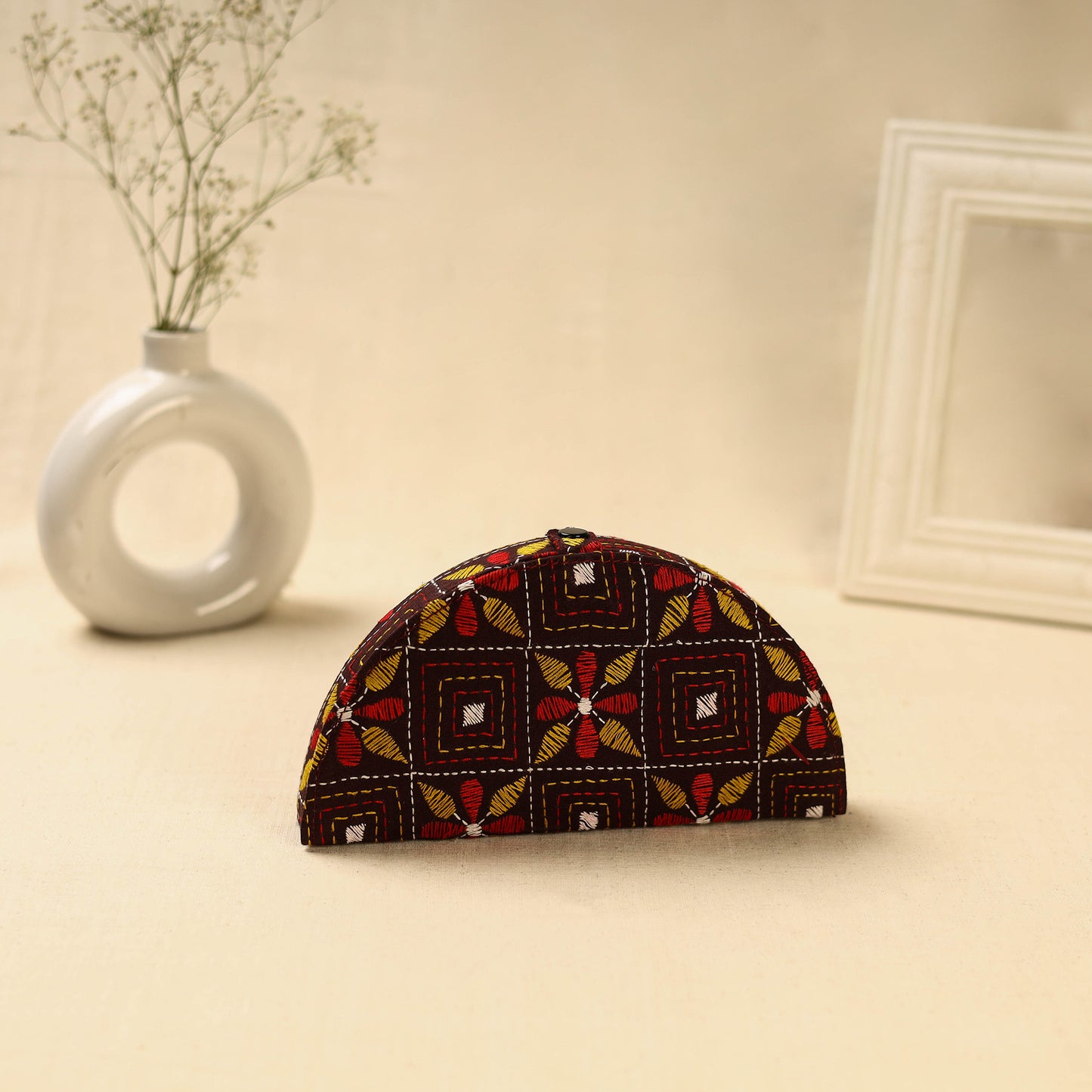 Brown Handcrafted Bengal Kantha Work Jewelry Box