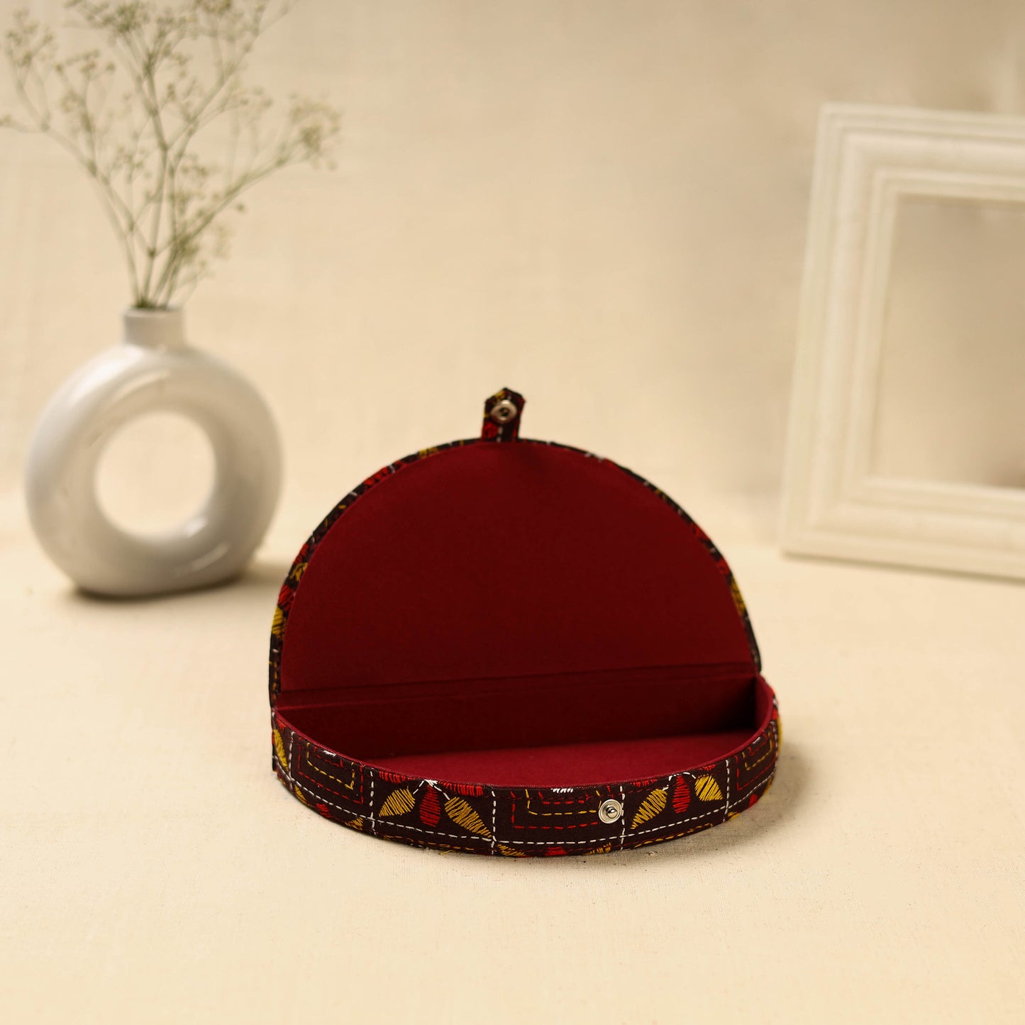 Brown Handcrafted Bengal Kantha Work Jewelry Box