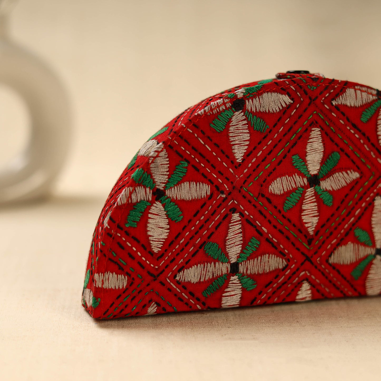 Red Handcrafted Bengal Kantha Work Jewelry Box