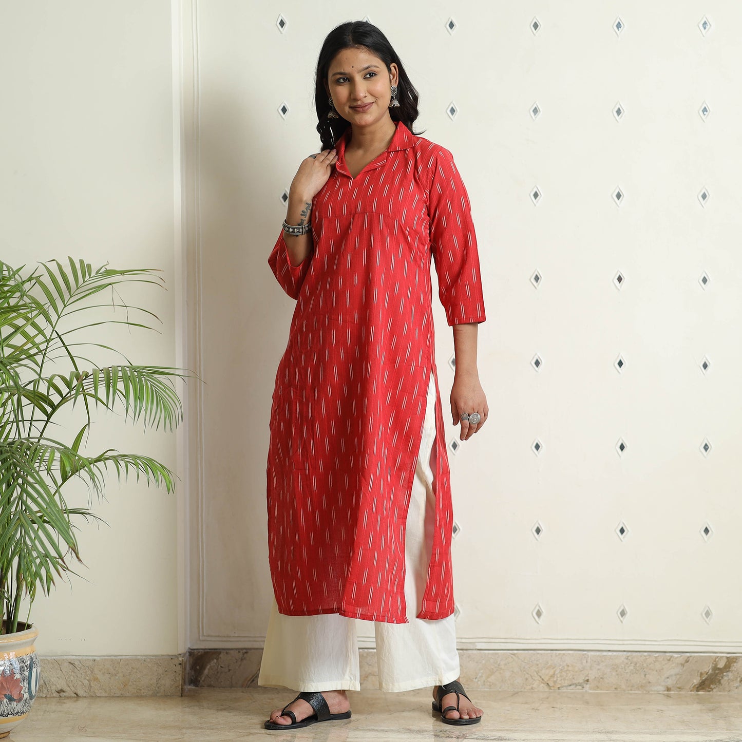 Buy iTokri Casuals - Ikat Weave Cotton Long Kurta Online at iTokri.com