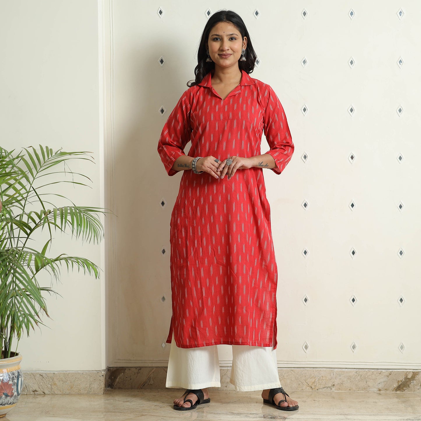 Buy iTokri Casuals - Ikat Weave Cotton Long Kurta Online at iTokri.com