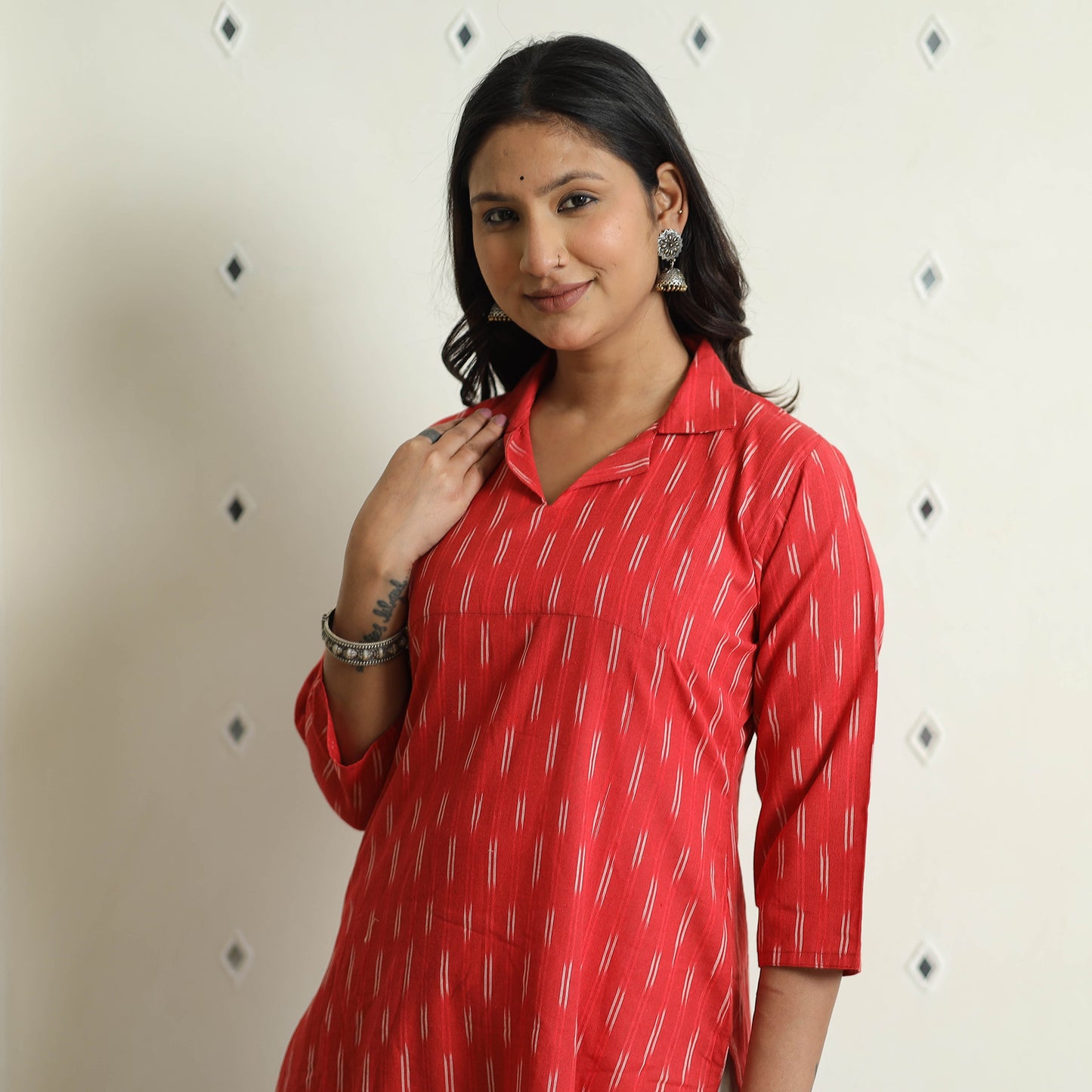 Buy iTokri Casuals - Ikat Weave Cotton Long Kurta Online at iTokri.com