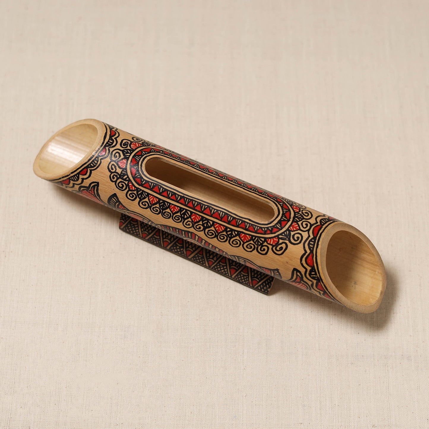 Brown - Madhubani Handpainted Hand Carved Natural Bamboo Phone Audio Amplifier Speaker 05