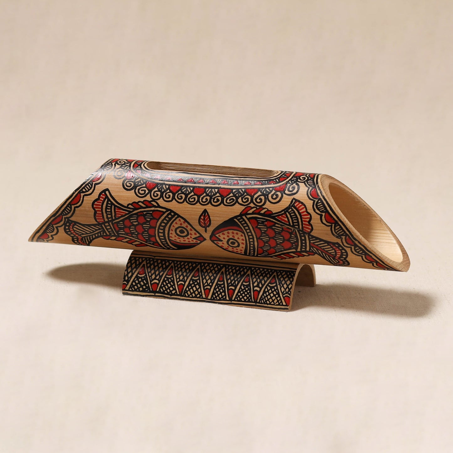 Brown - Madhubani Handpainted Hand Carved Natural Bamboo Phone Audio Amplifier Speaker 02