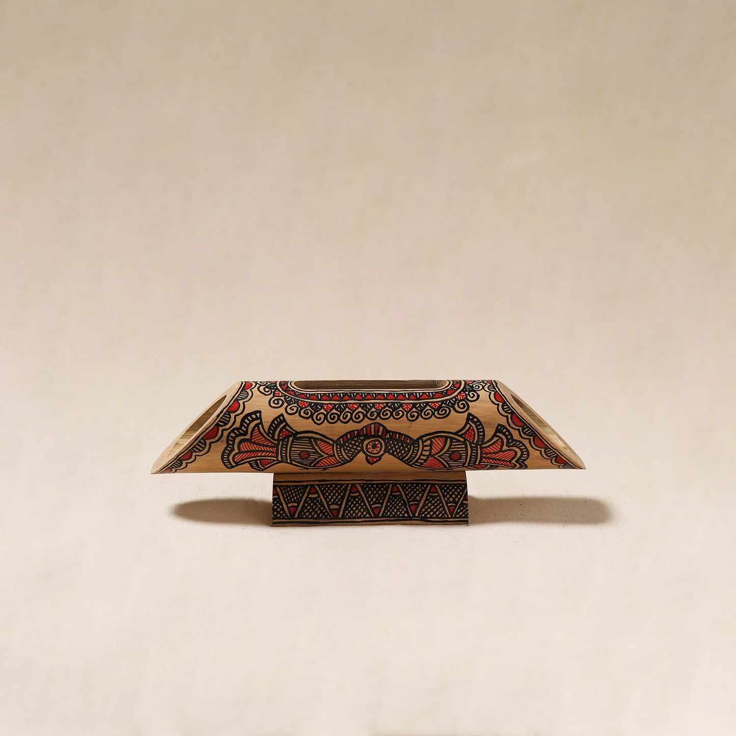 Brown - Madhubani Handpainted Hand Carved Natural Bamboo Phone Audio Amplifier Speaker 01