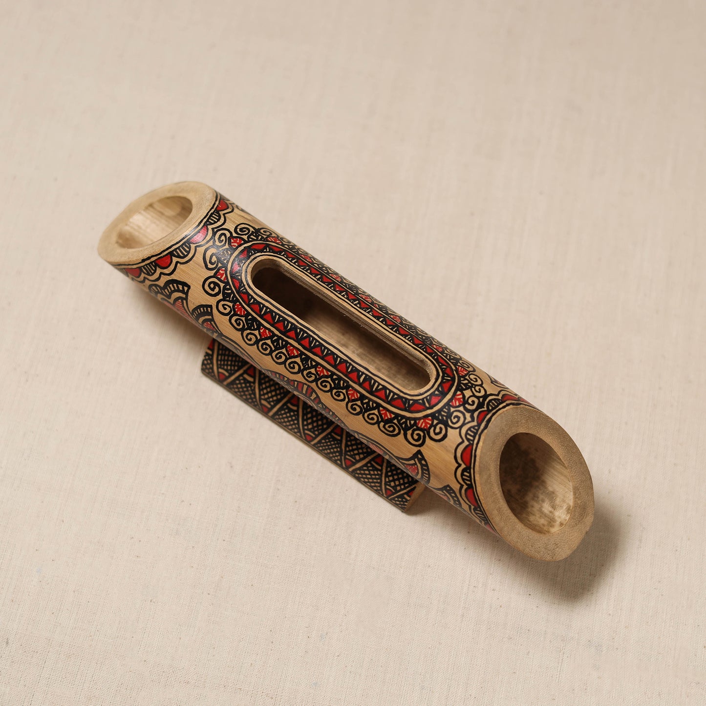 Brown - Madhubani Handpainted Hand Carved Natural Bamboo Phone Audio Amplifier Speaker 01