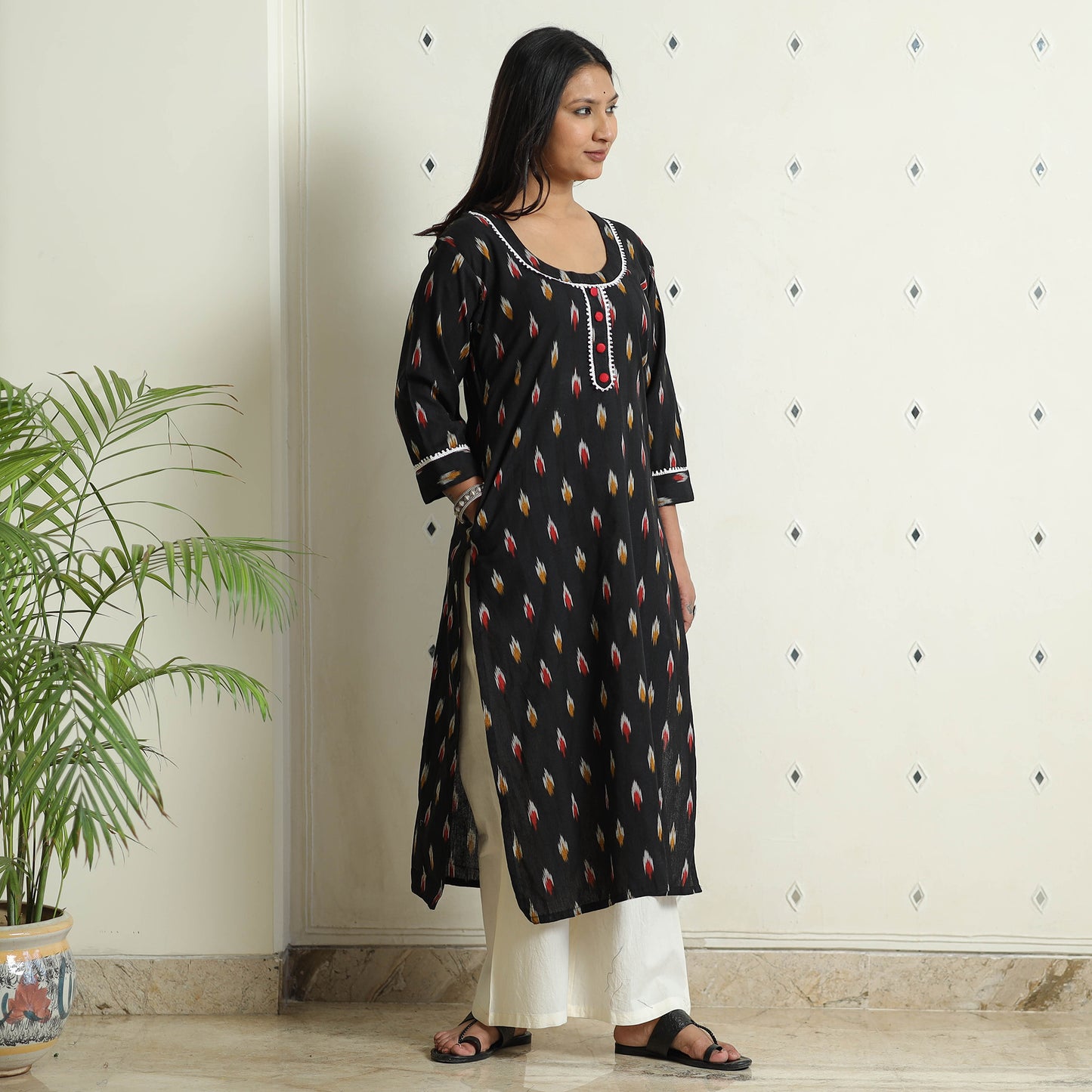 Buy iTokri Casuals - Ikat Weave Cotton Long Kurta for Women