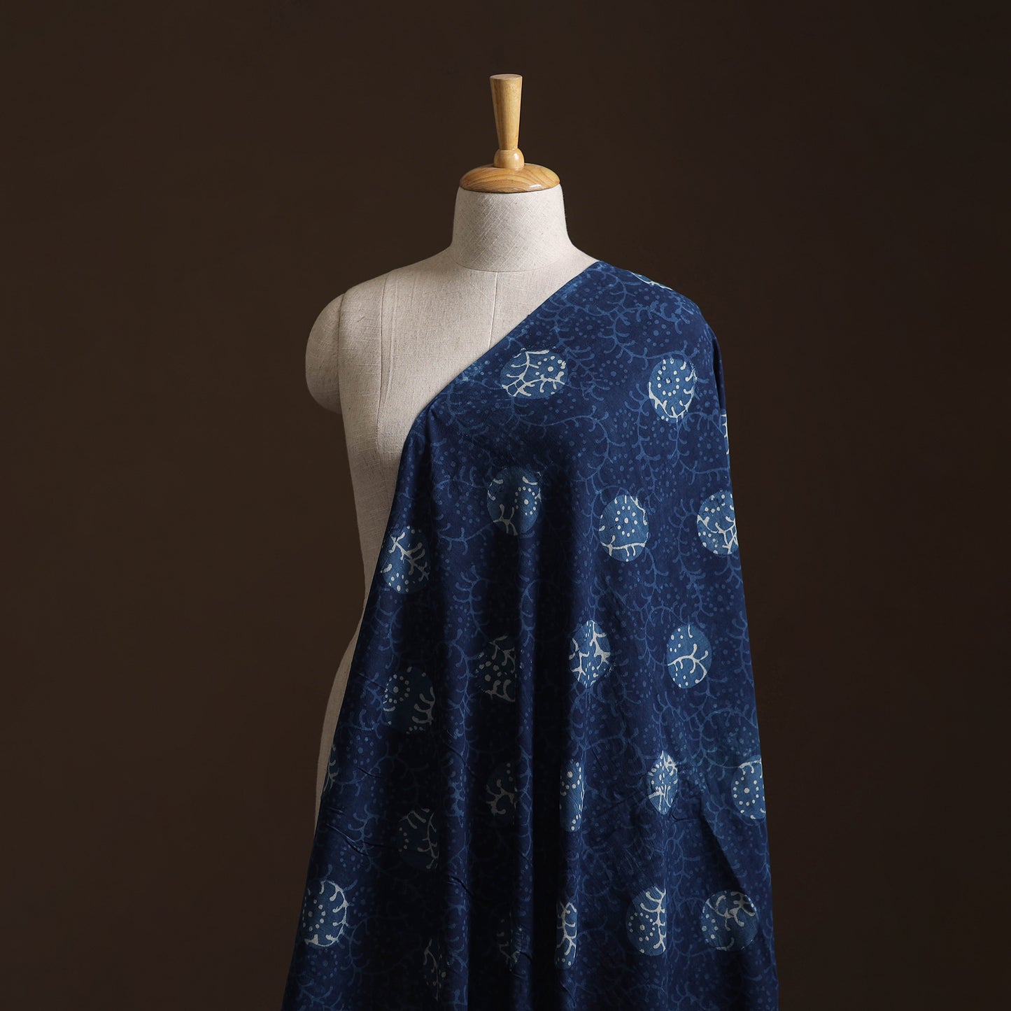 Blue - Pure Mul Cotton Bagru Indigo Hand Block Print Natural Dyed Fabric 10