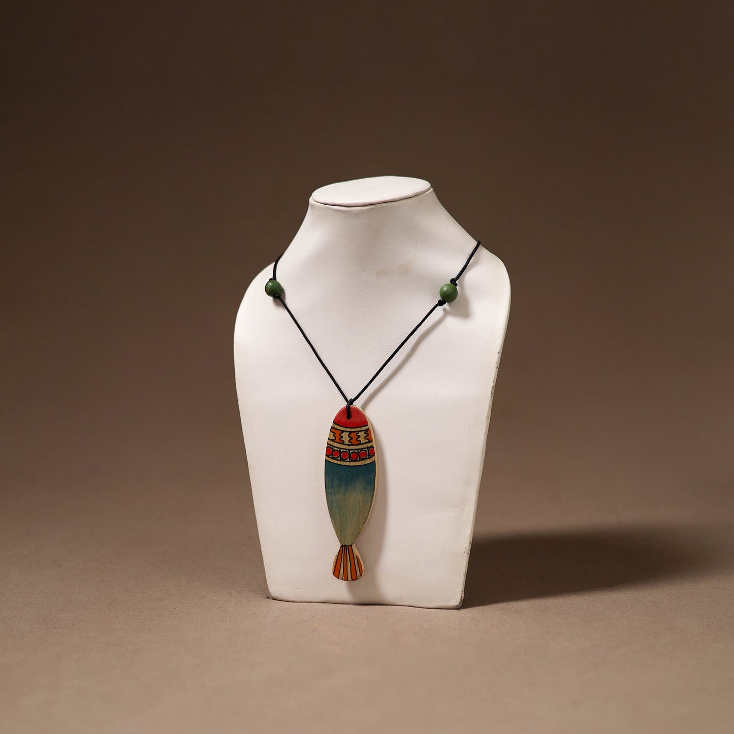 Kerala Mural Handpainted Bamboo Fish Necklace 146