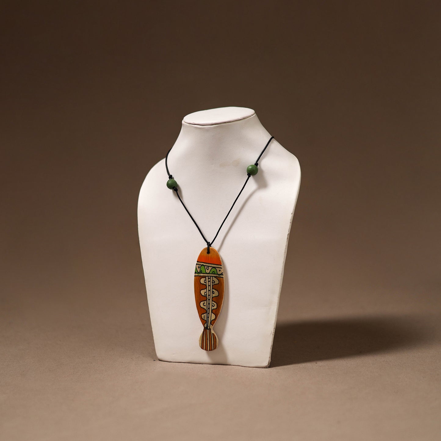 Kerala Mural Handpainted Bamboo Fish Necklace 155