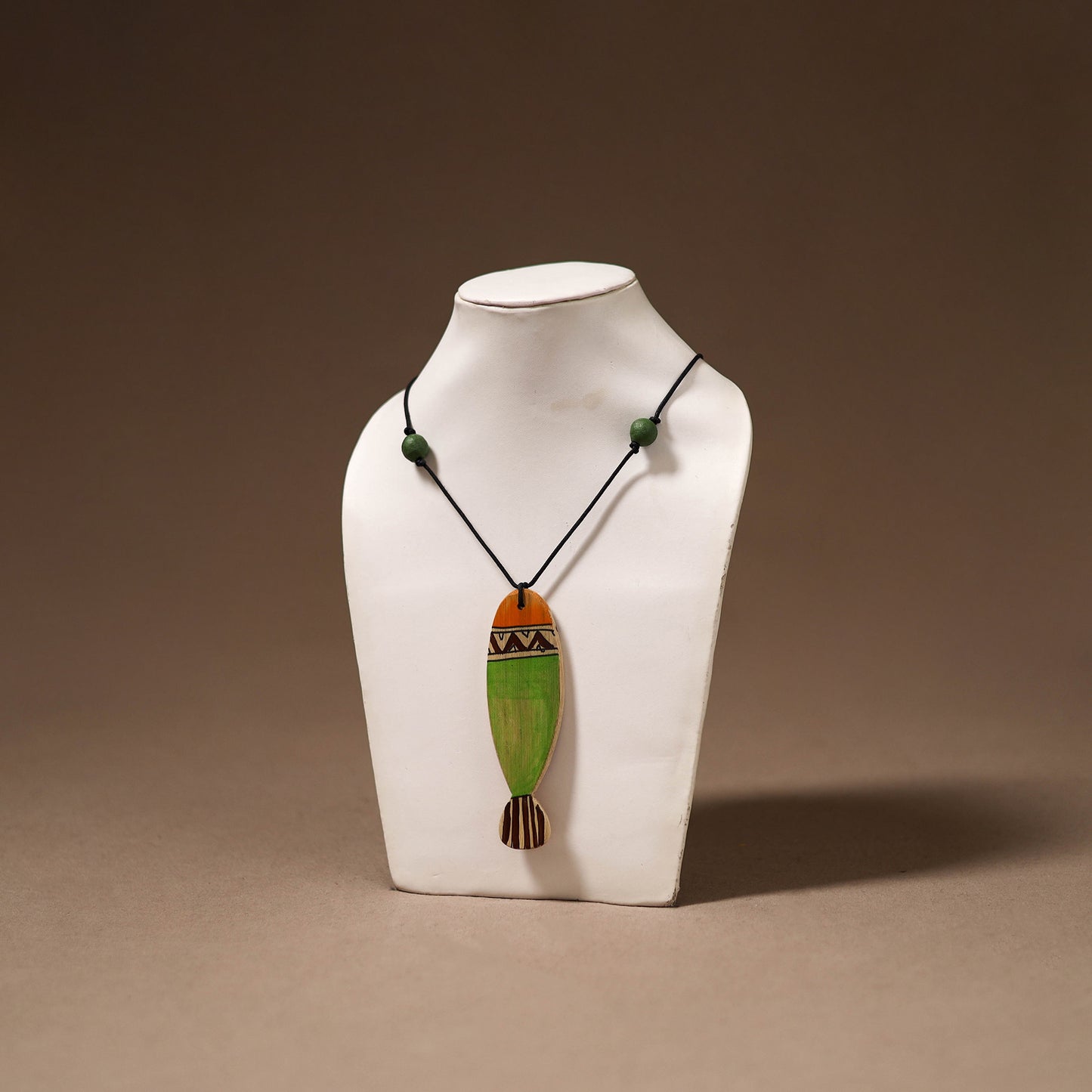 Kerala Mural Handpainted Bamboo Fish Necklace 156