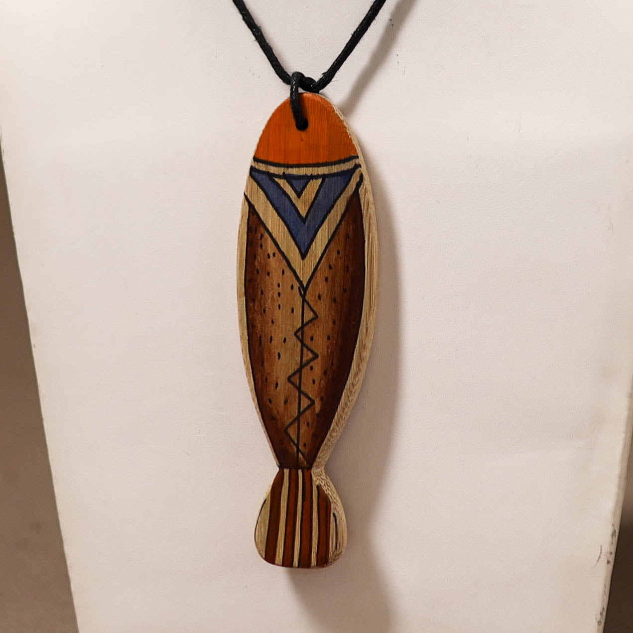 Kerala Mural Handpainted Bamboo Fish Necklace 162