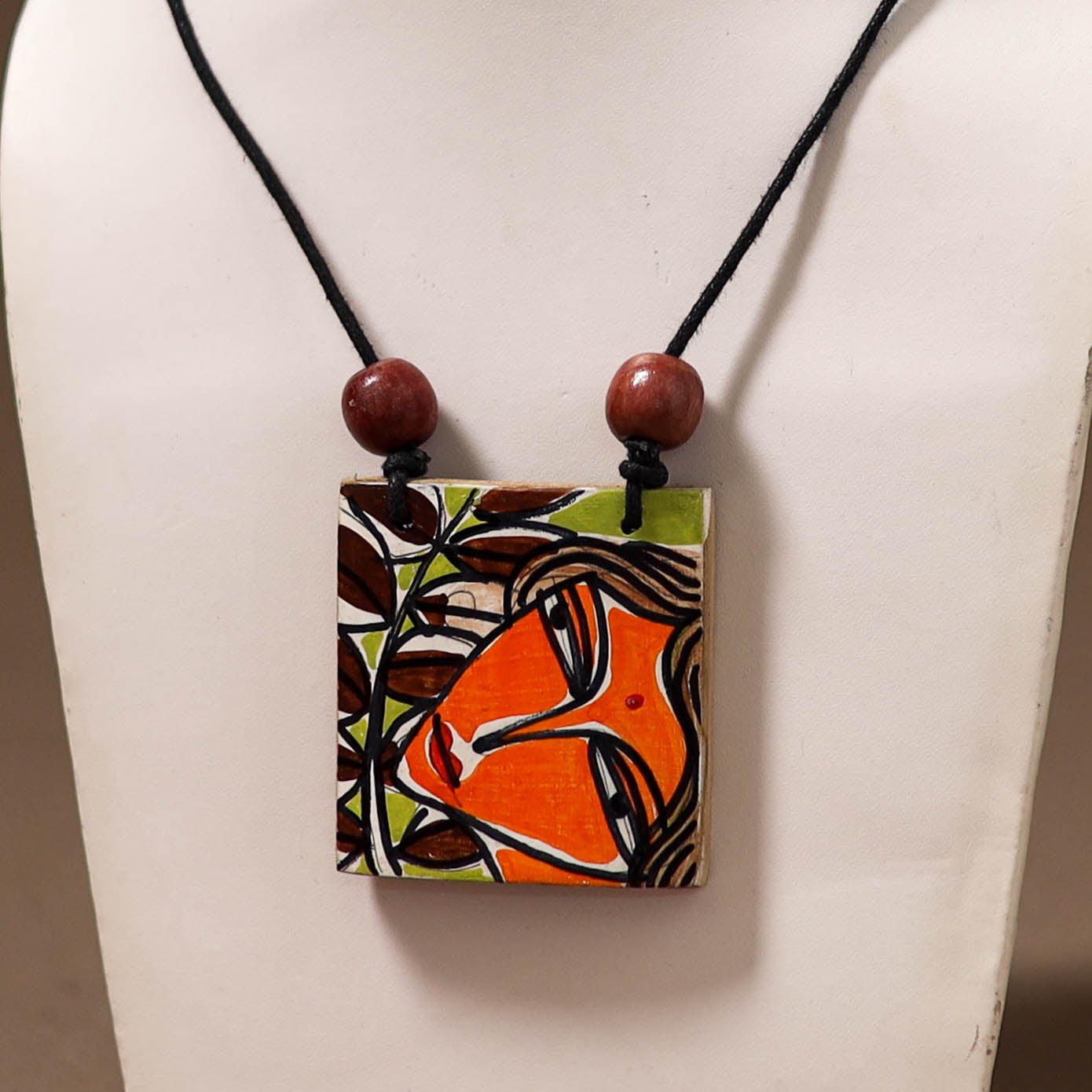 Kerala Mural Handpainted Bamboo Necklace 169
