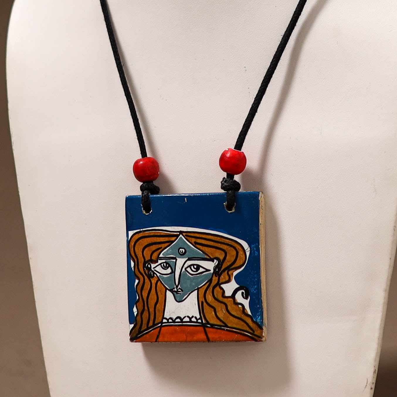 Kerala Mural Handpainted Bamboo Necklace 172