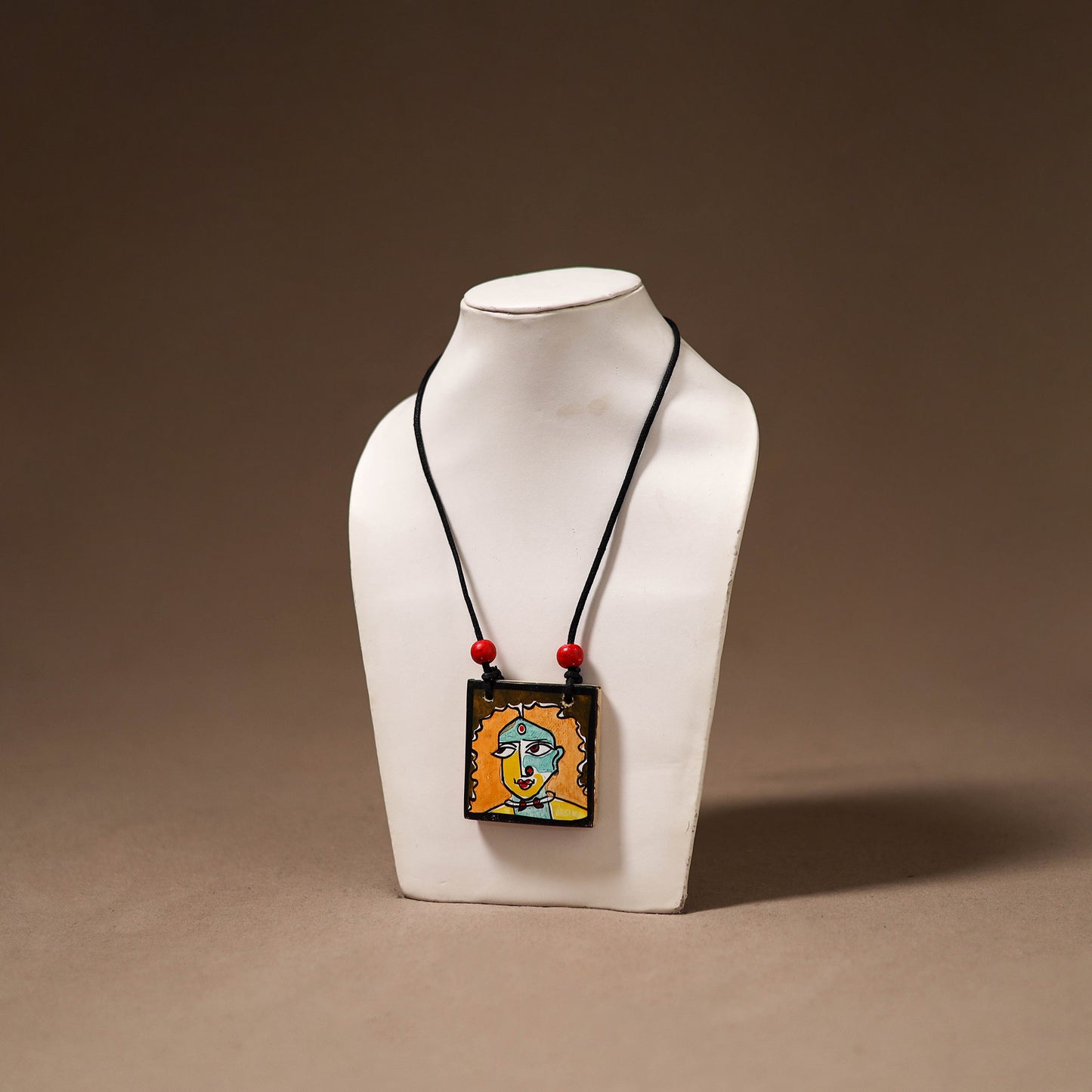 Kerala Mural Handpainted Bamboo Necklace 176