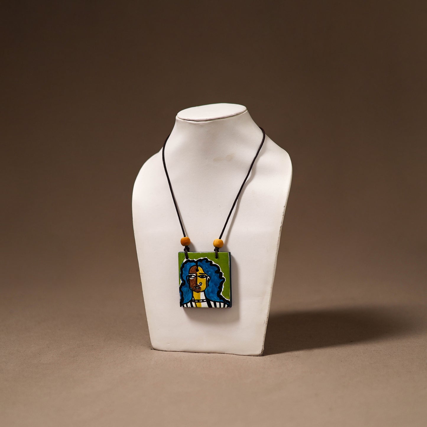 Kerala Mural Handpainted Bamboo Necklace 178